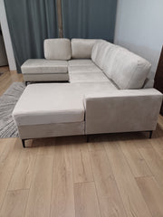 Canapé panoramique convertible VIENNA Cotelé - BEIGE/GRIS