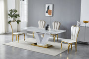 Table à manger V à rallonge marbre beige